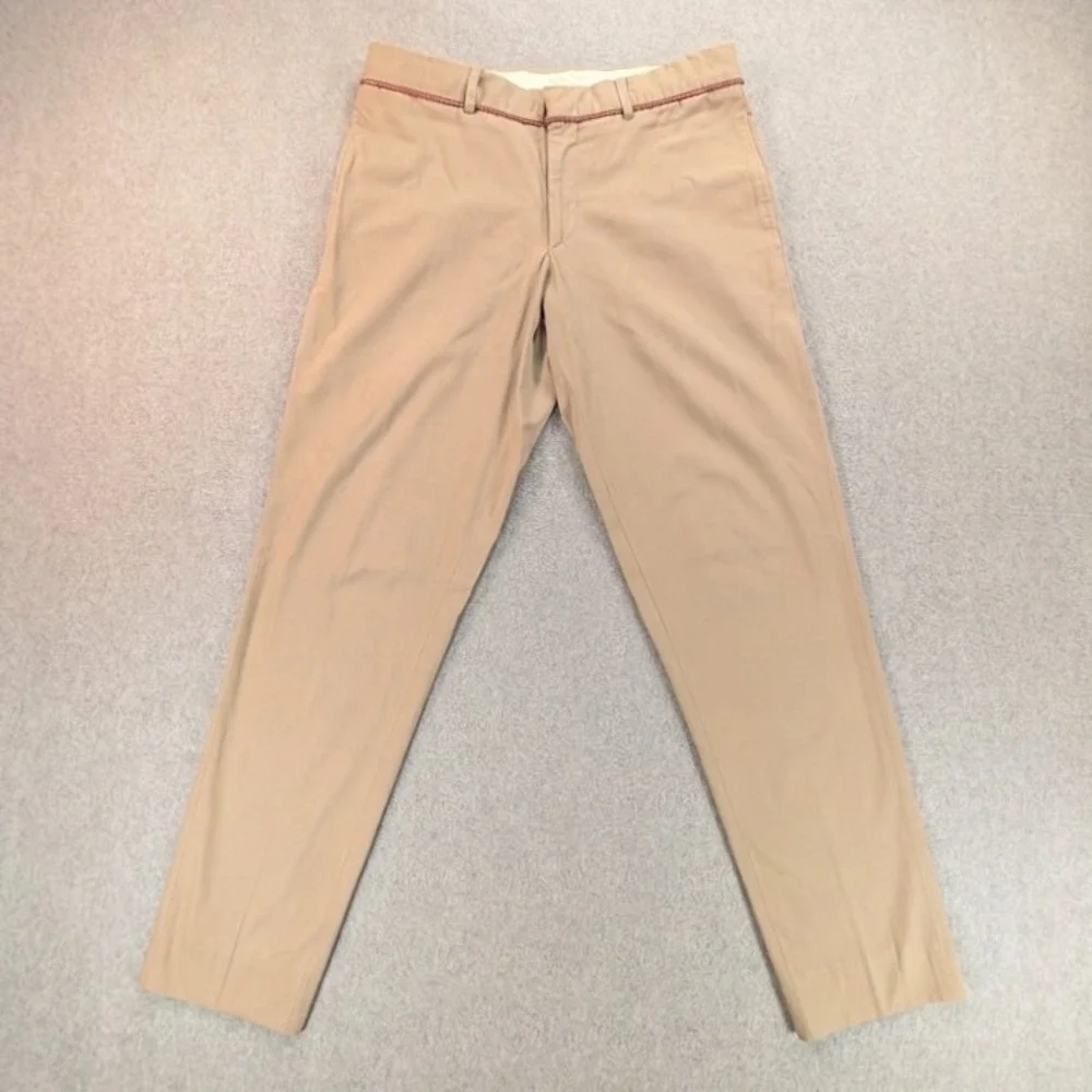 Hermes Mens Tan Chino Trousers Rope Detail Flat Front Pant Made in Italy 33x30.5